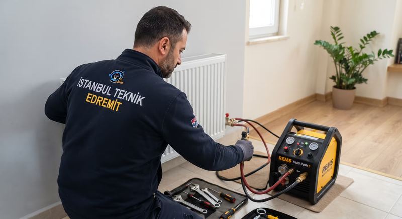 İstanbul Teknik Edremit ekibi petek temizleme makinesiyle petek temizliği yapıyor